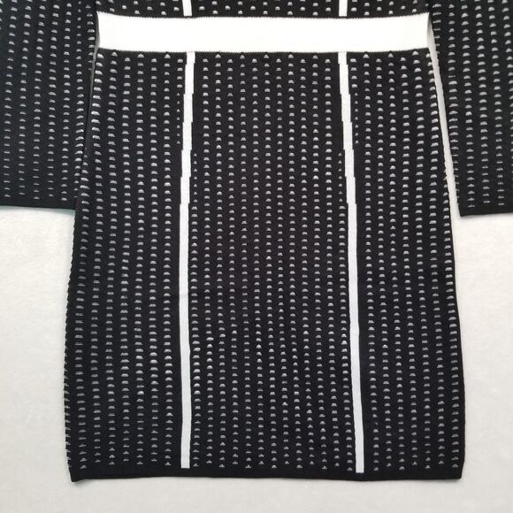Calvin Klein Medium Sweater Dress Black/Ivory Bodycon Sheath Long Sleeve Knit - Picture 2 of 8